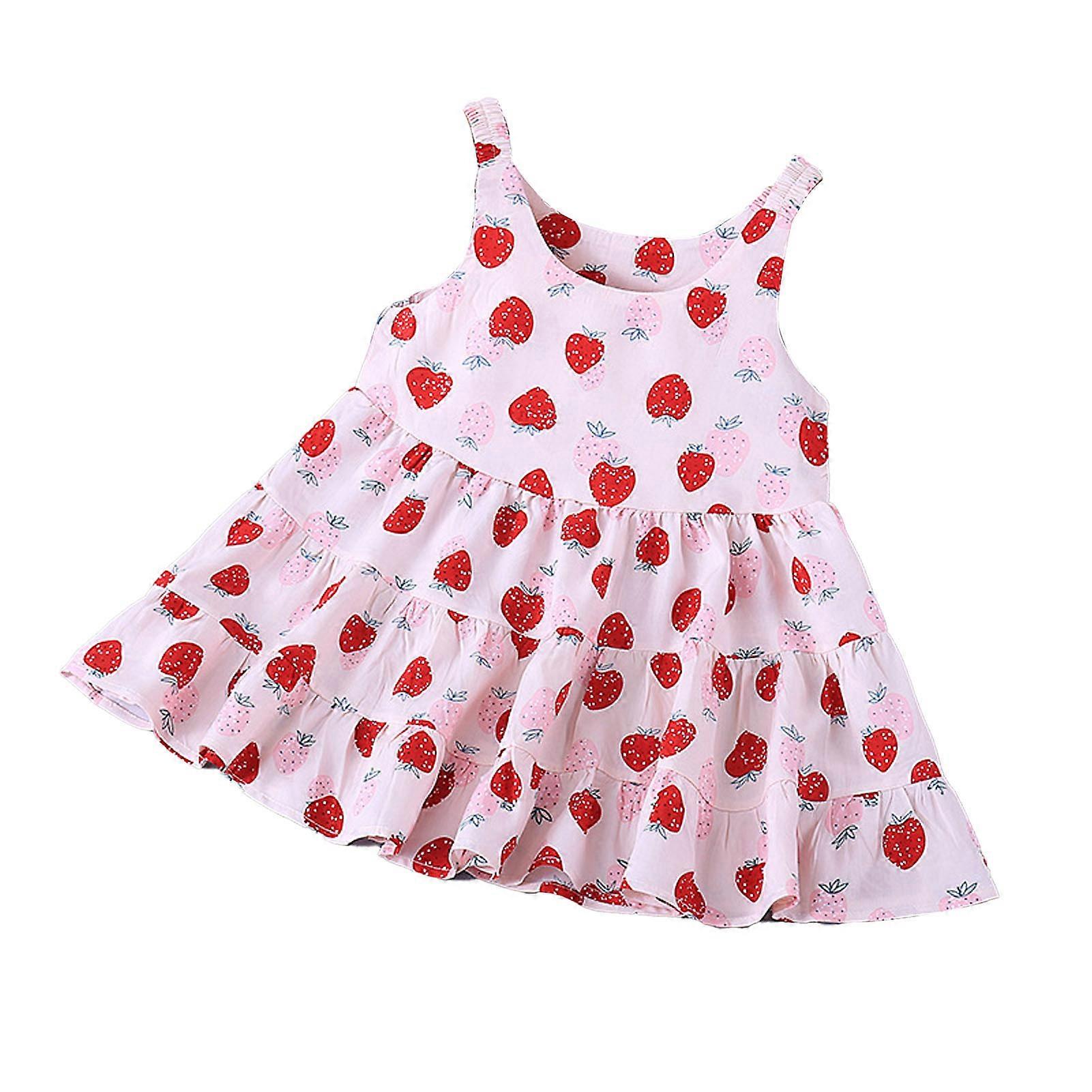 Print Girl Dress Sleeveless Round Neck Comfortable Breathable Cute Kids Dress for Party Birthday