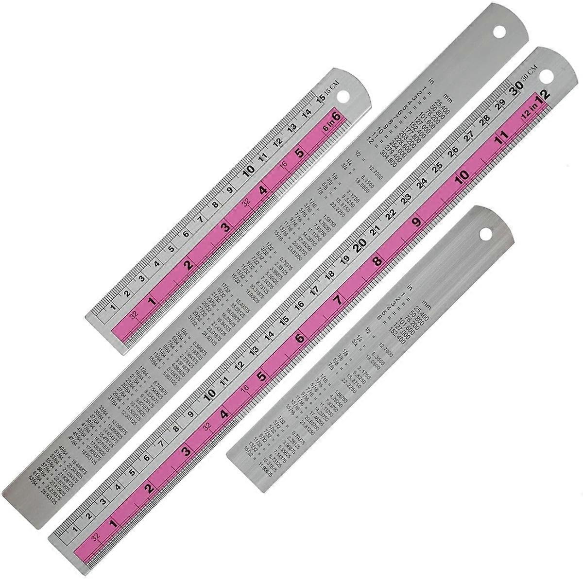 12+6 Inch Metal Ruler Set, Perfect for DIY Projects, Red