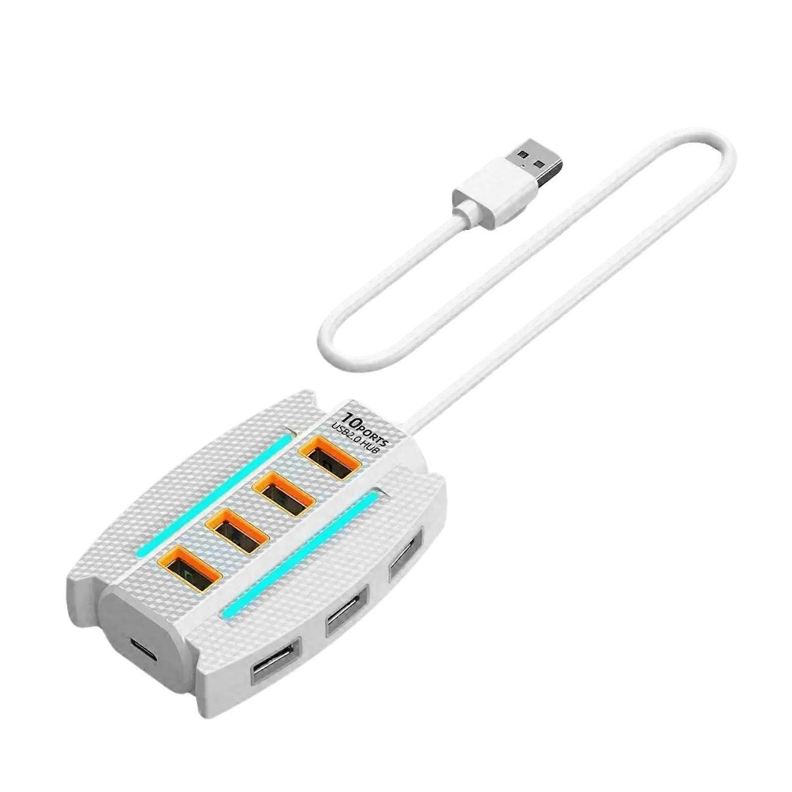 10 Port USB Docking Station Expansion Dock USB Hub with Ambient Light 120cm Cable USB Extension Data Transfer Expander 1.2 m white
