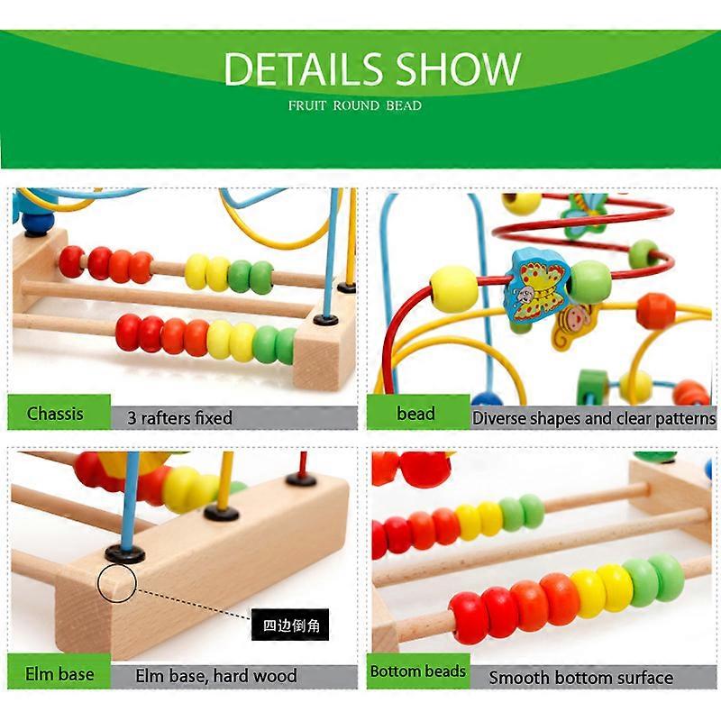 Wooden Colorful Beads Toy Animals Patterns Educational Bead Maze Sensory Toy for Babies