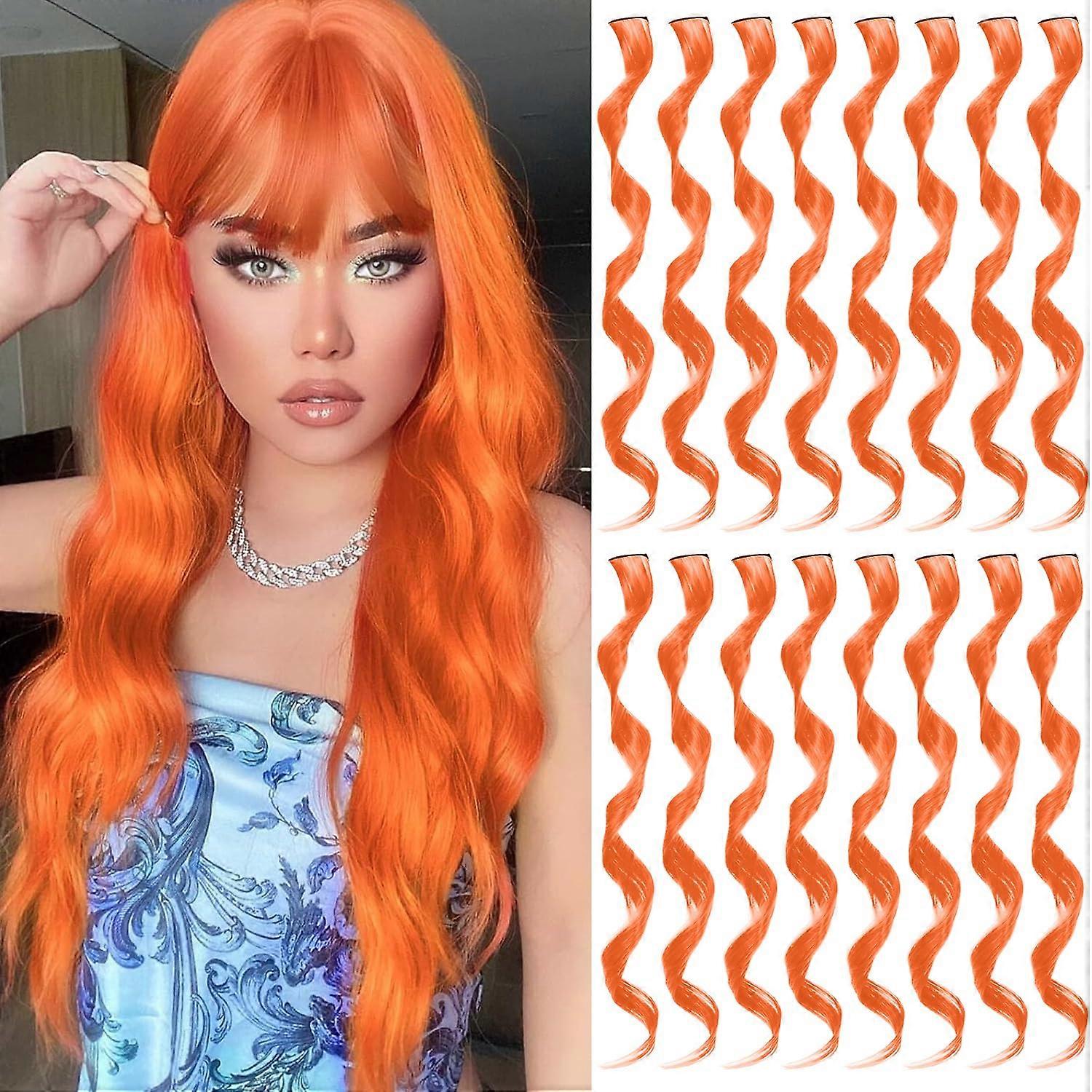 16 Pcs Colorful Curly Wavy Clip-in Synthetic Hair Extensions for Party Highlights