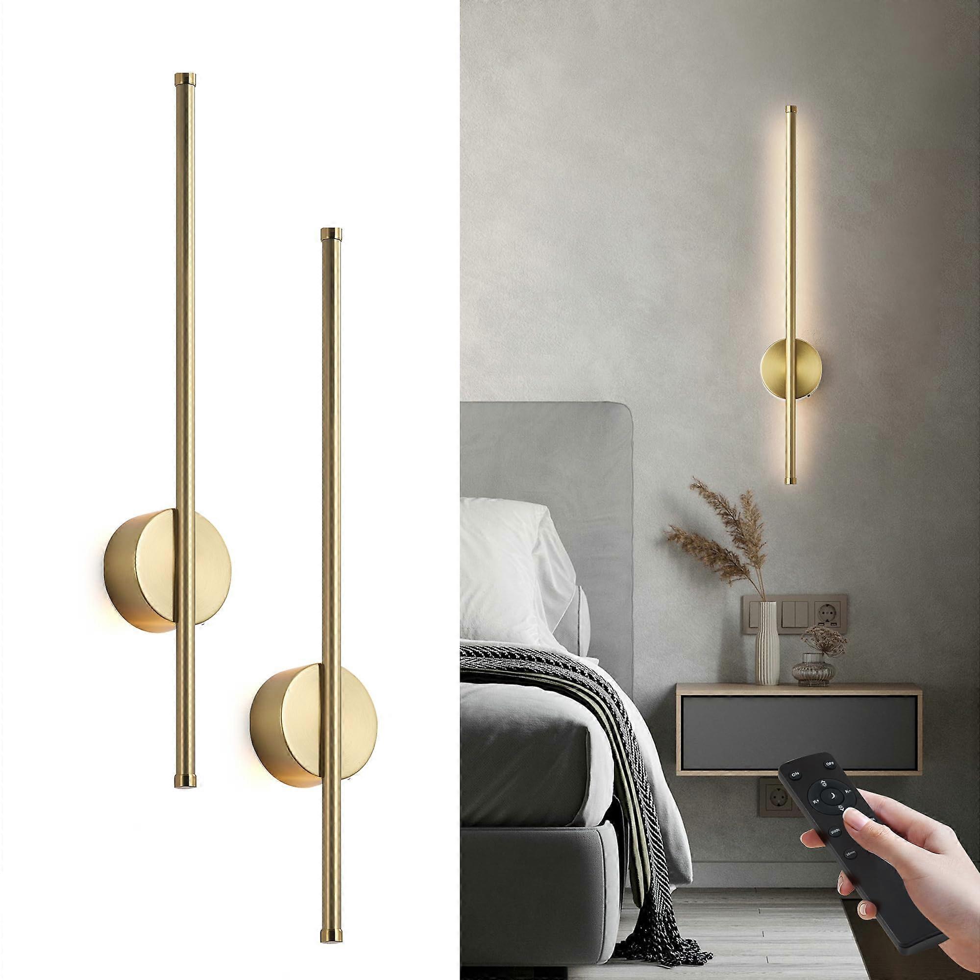 Modern Dimmable Wireless Wall Sconces Set for Bedroom 23.6 Inch Adjustable LED Lighting Black Finish