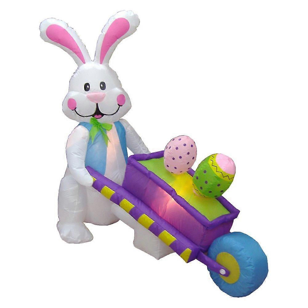6ft LED Easter Inflatable Rabbit Wheelbarrow Lighted Outdoor Decor Outdoor Yard Decoration