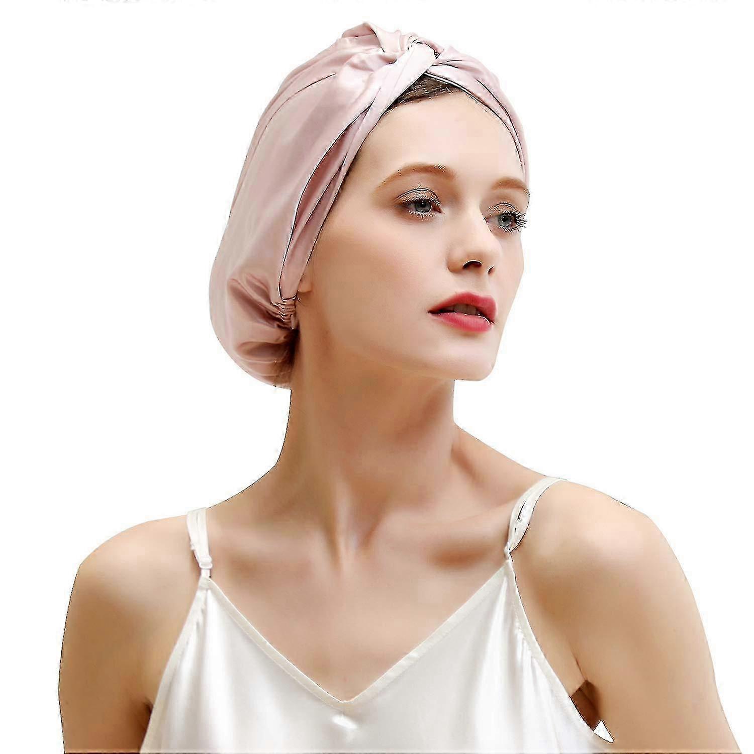 Bonnet de nuit en soie pour femmes pour le soin des cheveux, Bonnet de nuit élastique - Rose (1pc)