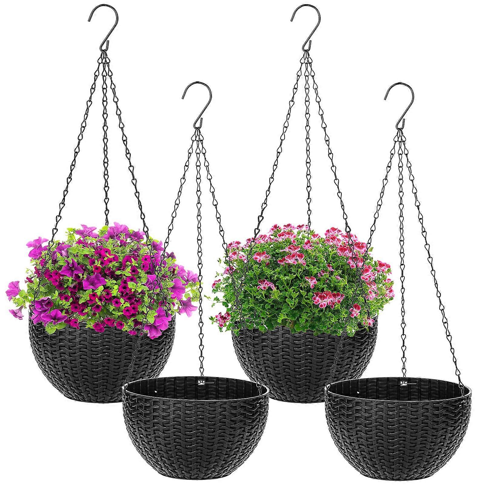 4 Pack Black Hanging Planters for Indoor Outdoor Use 8.2 Inch