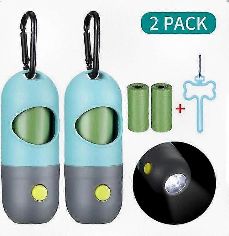 2-Pack Pet Waste Bag Dispenser, Compatible with Biodegradable Bags and Includes LED Light