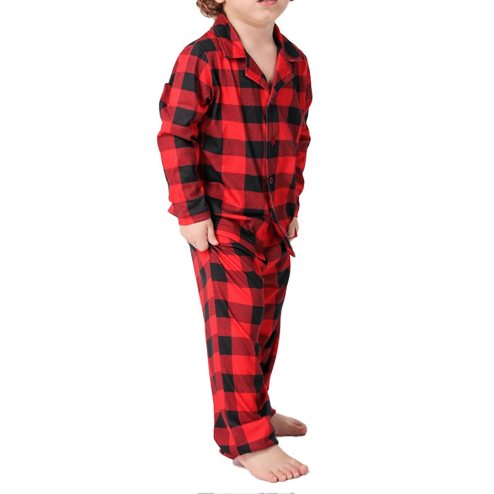 Christmas Set Plaid Print Long Sleeve Loose Lint Free Family Pajamas Matching Sets for Parent Child Pets