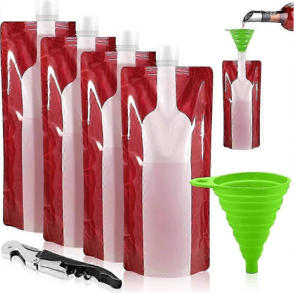 Foldable Wine Bag, 750 Ml, Portable Reusable Plastic Wine Bottle Pouch, 4 Pack Collapsible Liquid Leak Proof Flask Holder For Wine Liquor Beverages, T