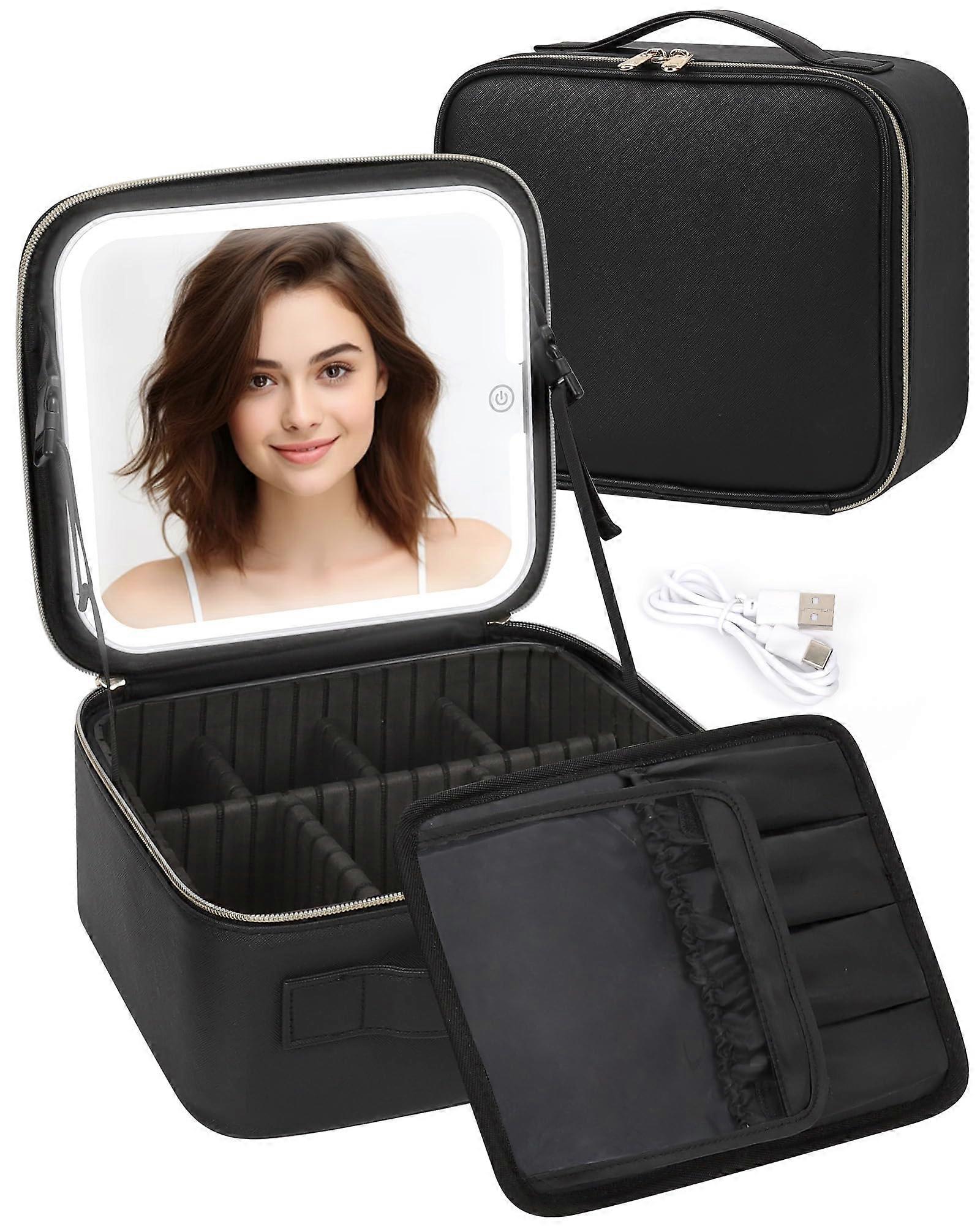 Makeup Bag With LED Mirror, Travel Makeup Case with Light up Mirror Large Cosmetic Case