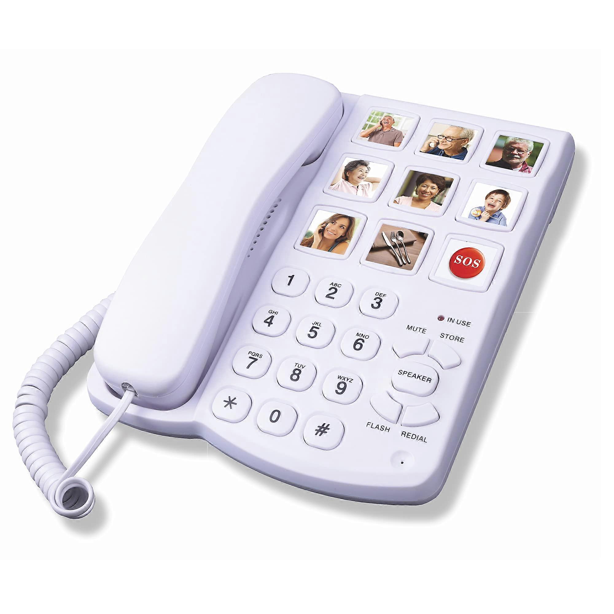 Big Button Phone With Speaker For Seniors, Corded Amplified Landline, One-Touch Memory, Easy-To-Read SOS