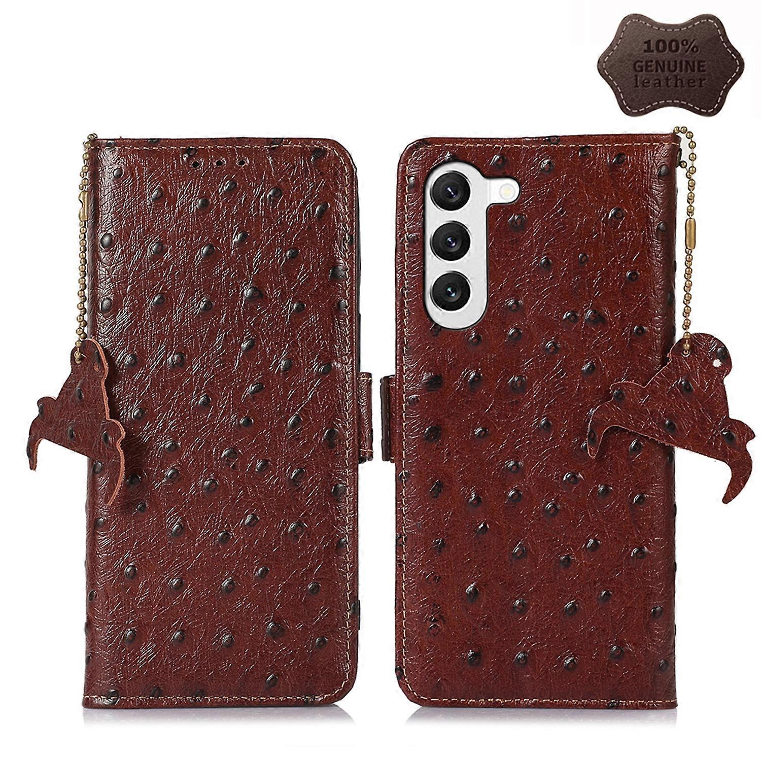 For Samsung Galaxy S23 5G Ostrich Pattern Leather RFID Phone Case