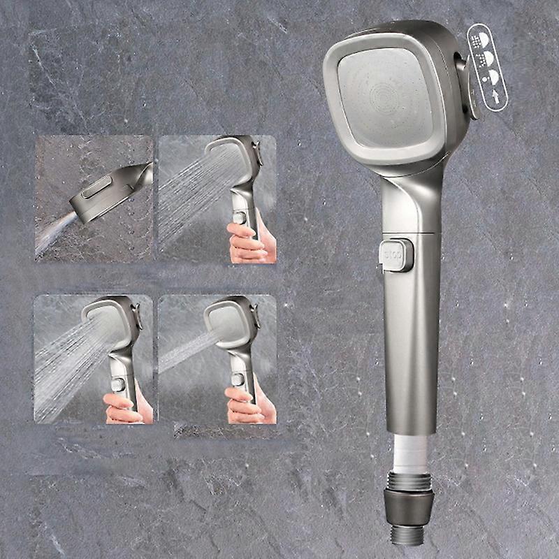 Pressurized Shower Head Four-speed Handheld Shower Set,Style: Silver Black Filter Type