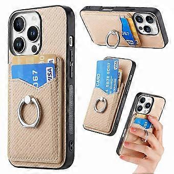 For iPhone 16 Pro Case Card Slots Ring Holder Kickstand Phone Cover - Apricot