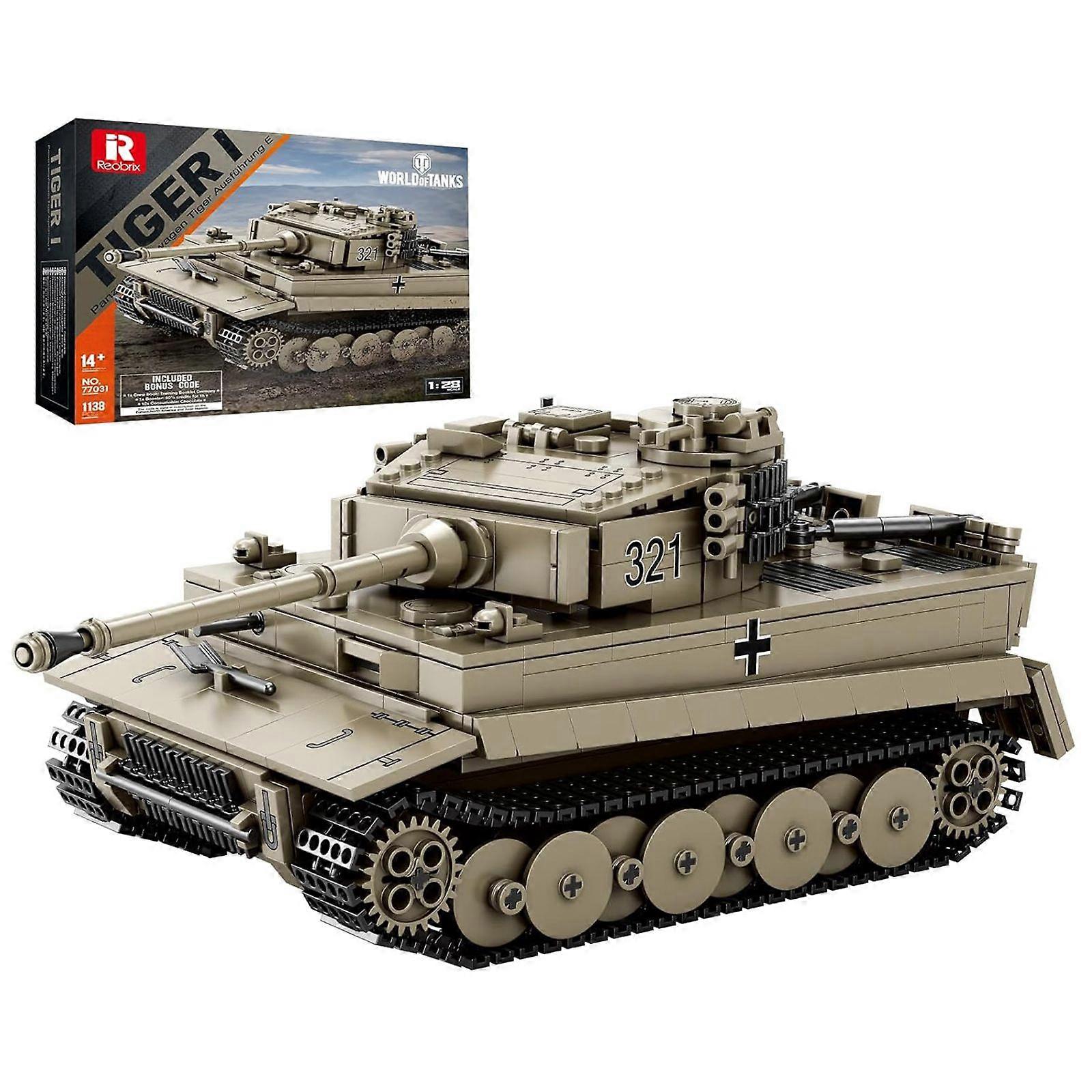 Reobrix Tiger I Sd.Kfz. 181 1:28 Scale, WW2 German Tank Model Kit with Rotating Turret & Track Details, Collectible Military Gift for Adults & Teens 1