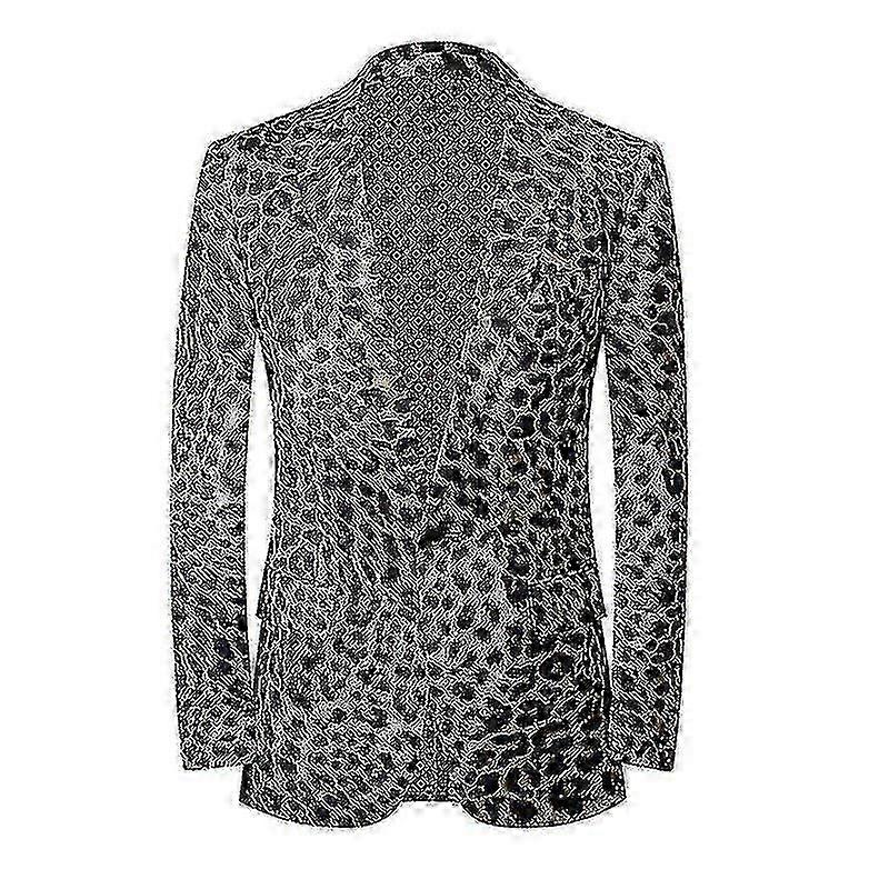 Men Leopard Print Blazer Slim Fit Casual One Button Suit Jacket Tuxedo