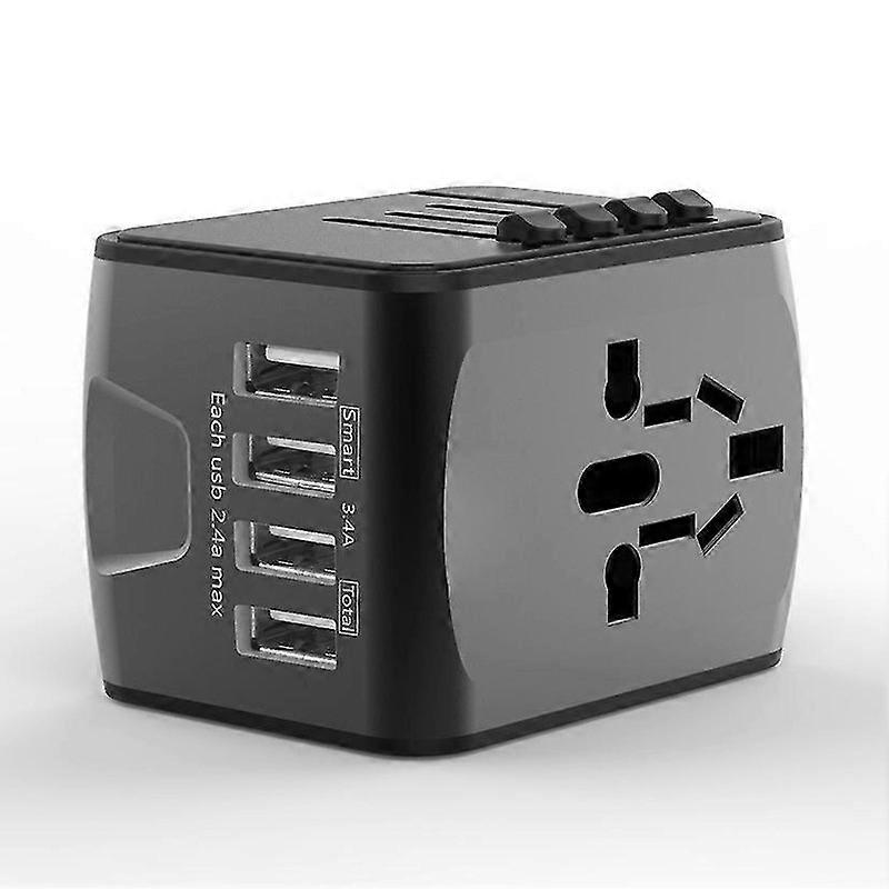 Universal International Travel Power Adapter With Smart High-speed 2.4a 4xusb Charger (black)--