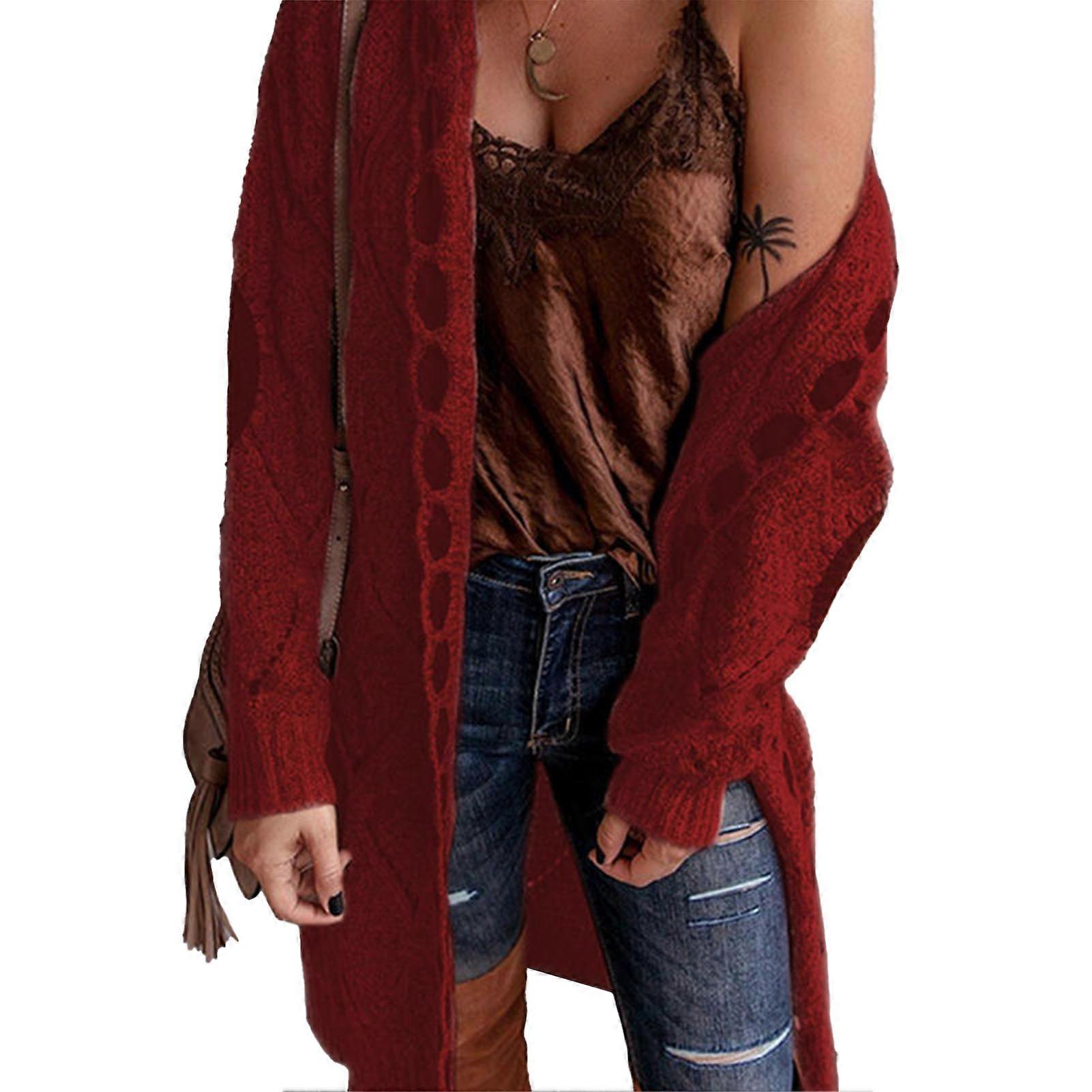 Women Cardigan Open Front Long Sleeve Knitted Color Blocking Loose Cardigan Sweater for Winter Fall