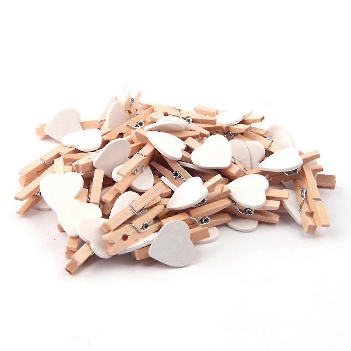 80-Pack Small White Wooden Heart Clothespins