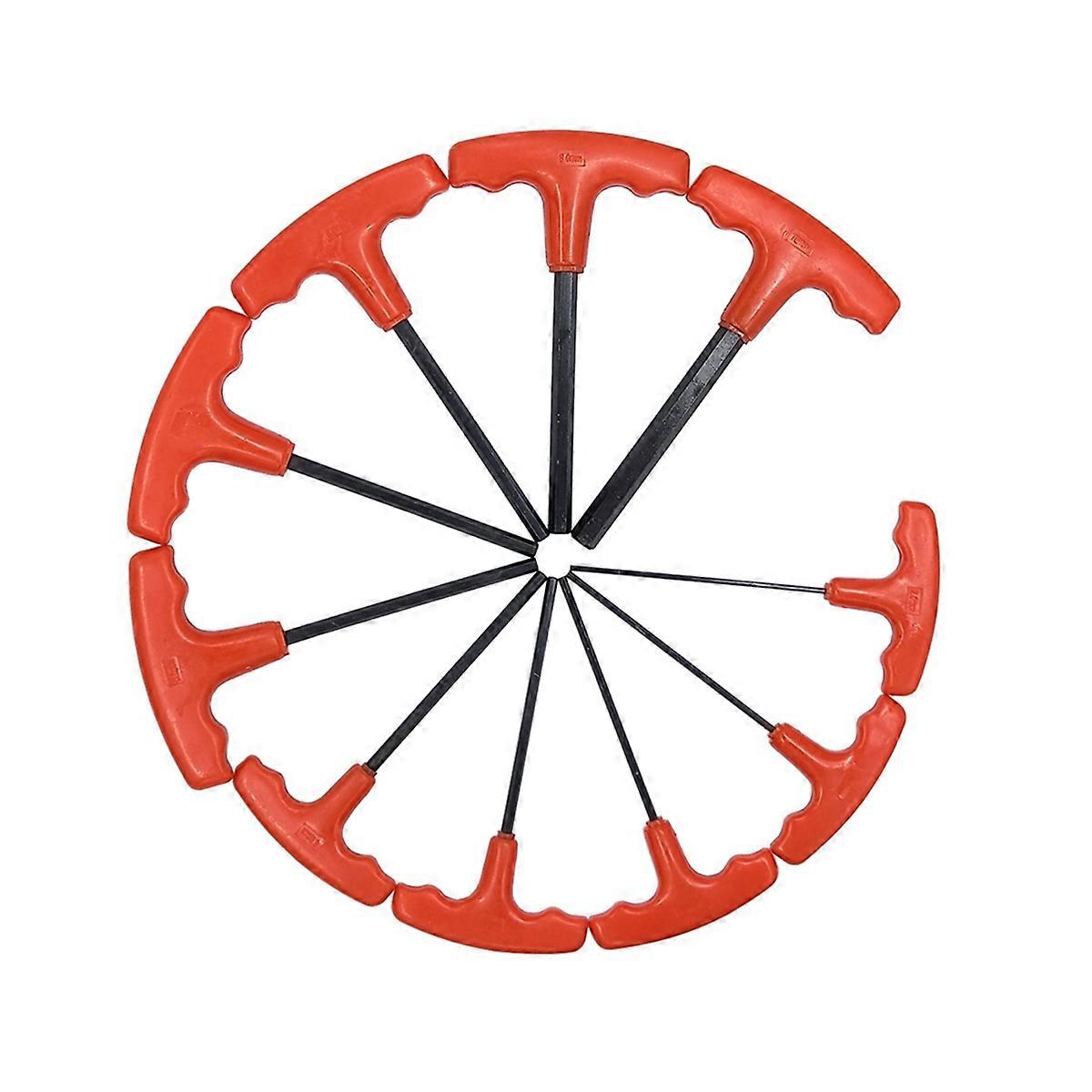 10 Piece Hexagonal Wrench Set with Flat Head -Shaped Red Handle