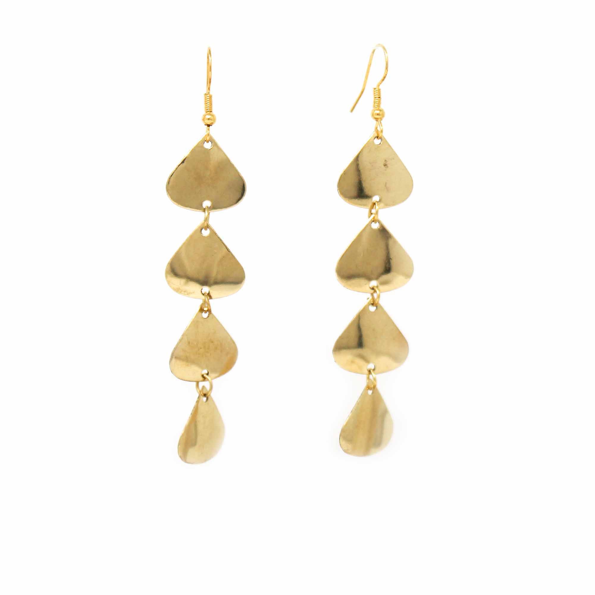 Geometric Tiered Brass Drop Earrings