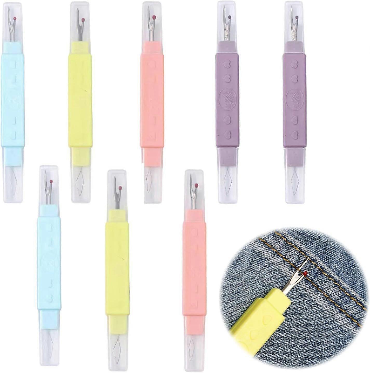 Random Color 8Pcs 2 in 1 Needle Threader Thread Cutter Sewing Seam Ripper Quickly Multifunctional Built-in Functions Seam Ripper Thread Cable Sewing S
