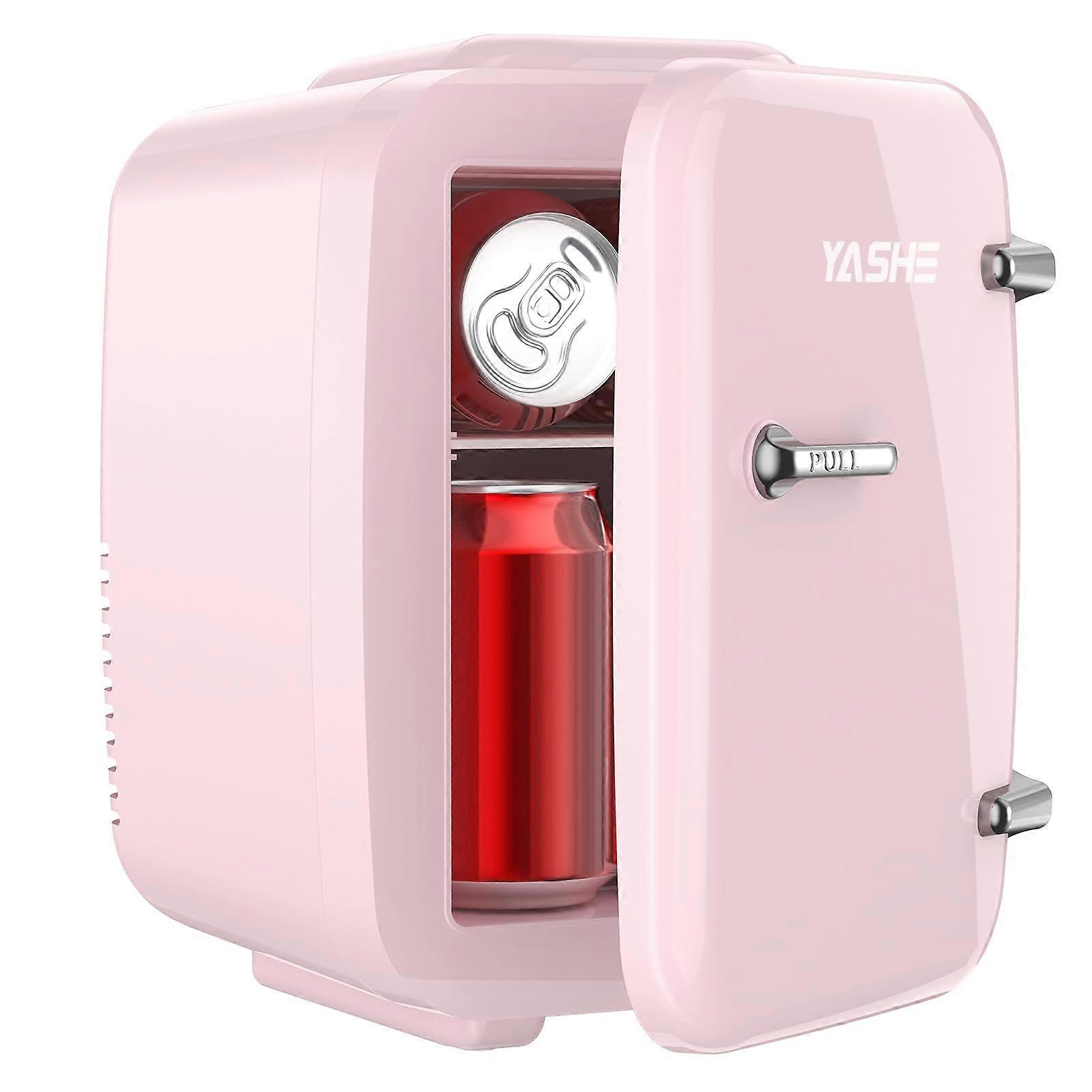 Mini Fridge, 4 Liter/6 Cans Small Refrigerator for Skincare, 110V AC/ 12V DC Thermoelectric Cooler and Warmer for Drink Office Dorm Bedroom Car, Pink
