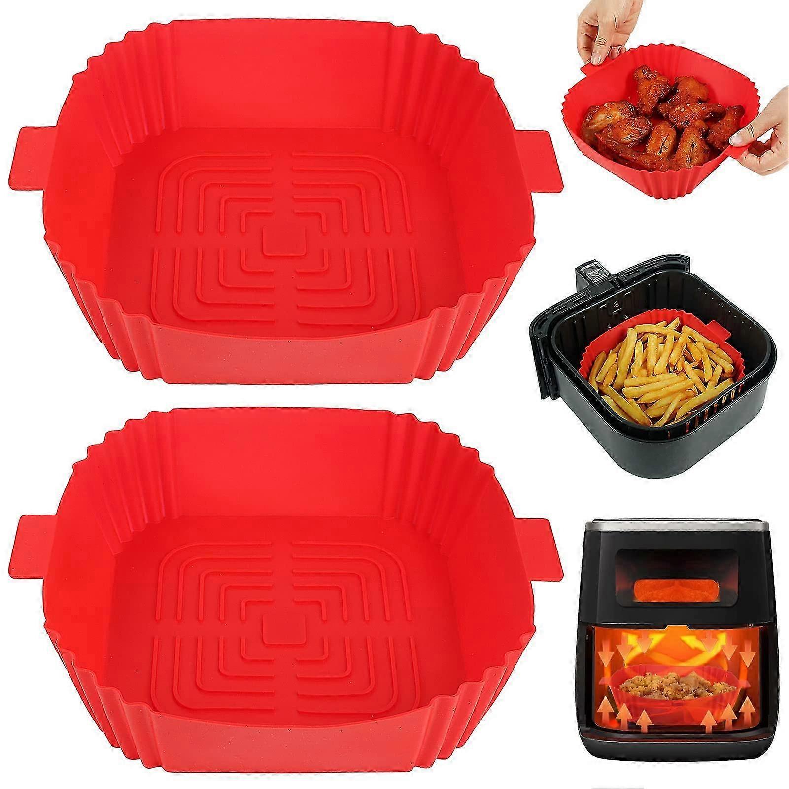 Reusable Silicone Air Fryer Liners, 2-Pack Square Baking Baskets (16.5x5cm)