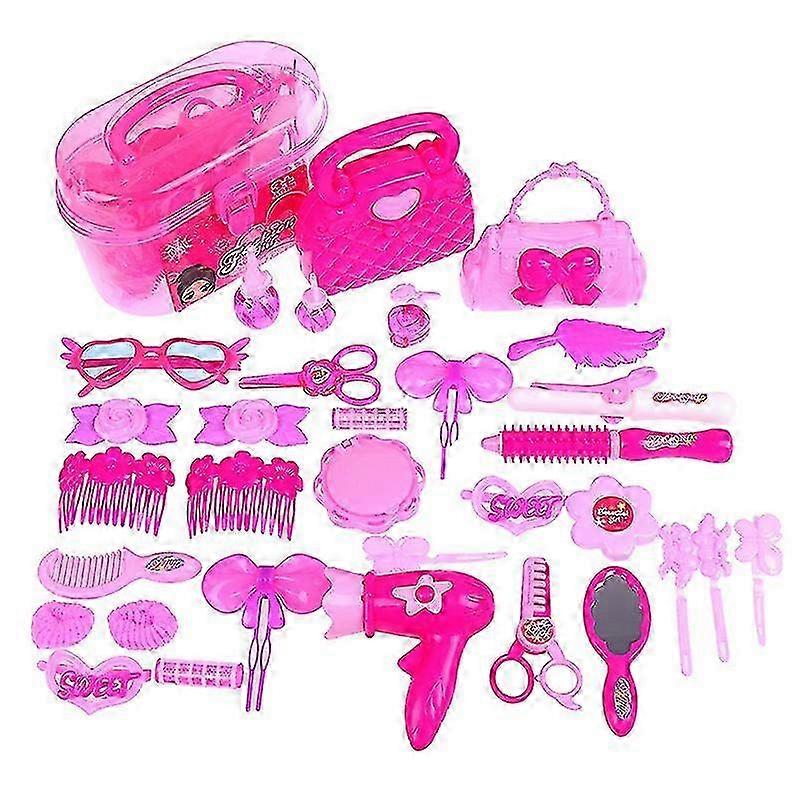 25/32pcs Pretend Play Kind Make-up Spielzeug Rosa Kosmetik Set für Prinzessin Haarstyling Simulation