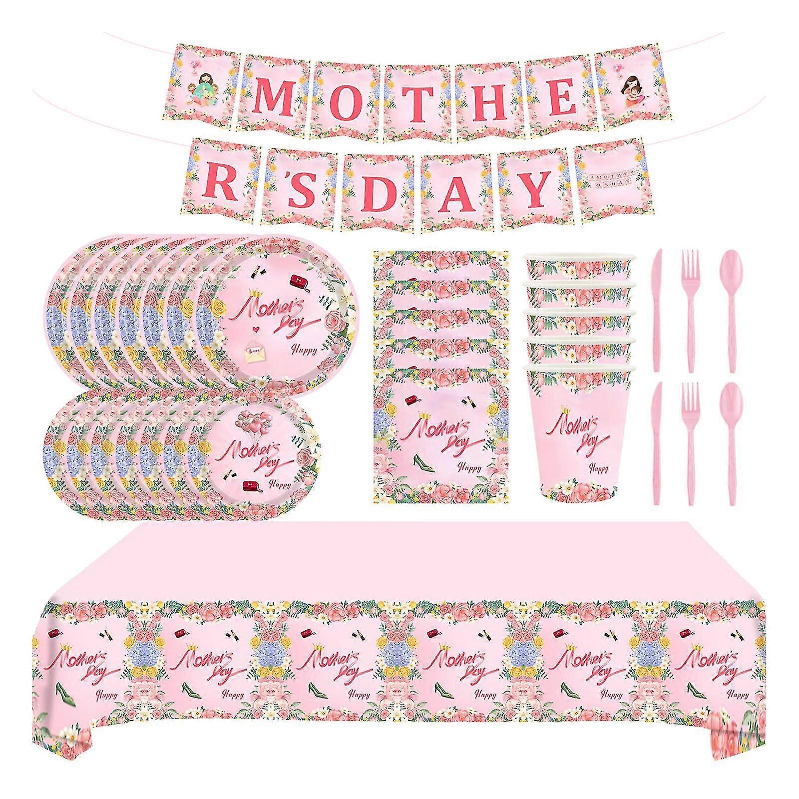 Tableware Set for Mother's Day Including Table Cover, Knives, Spoons and Forks, Ideal Party Decor for Bridal Shower and Celebrating the Best