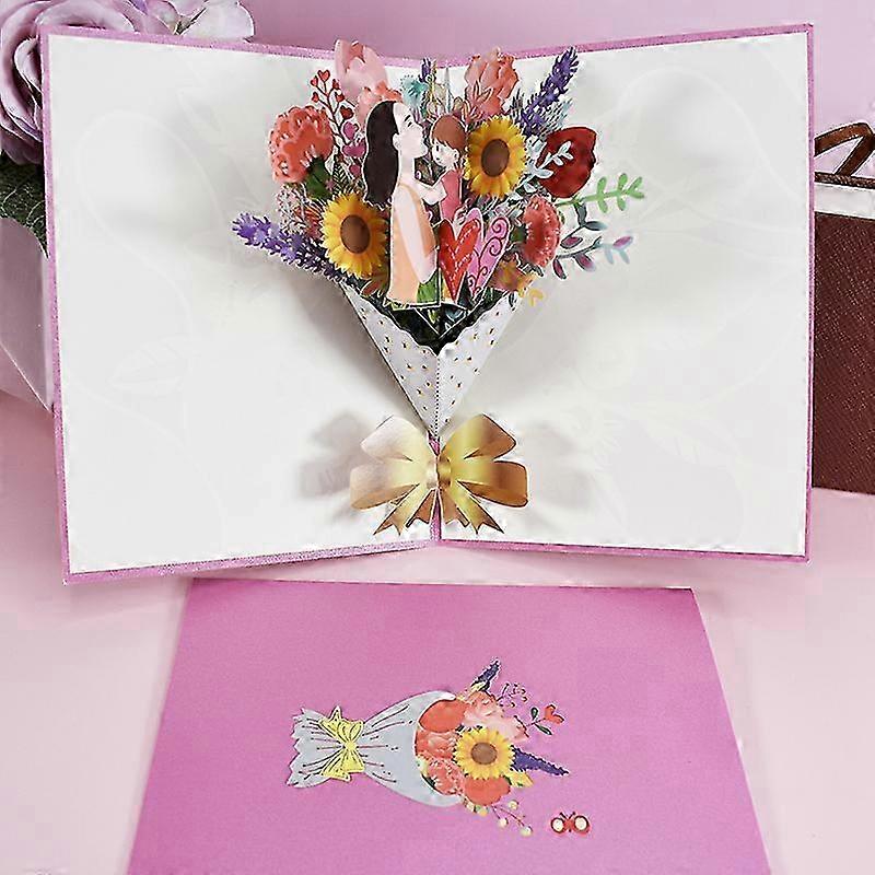 3D Pop Up Greeting Card for Mother's Day, Featuring Floral Bouquet Design with Envelope, Suitable for Various Occasions like Birthday, Anniv