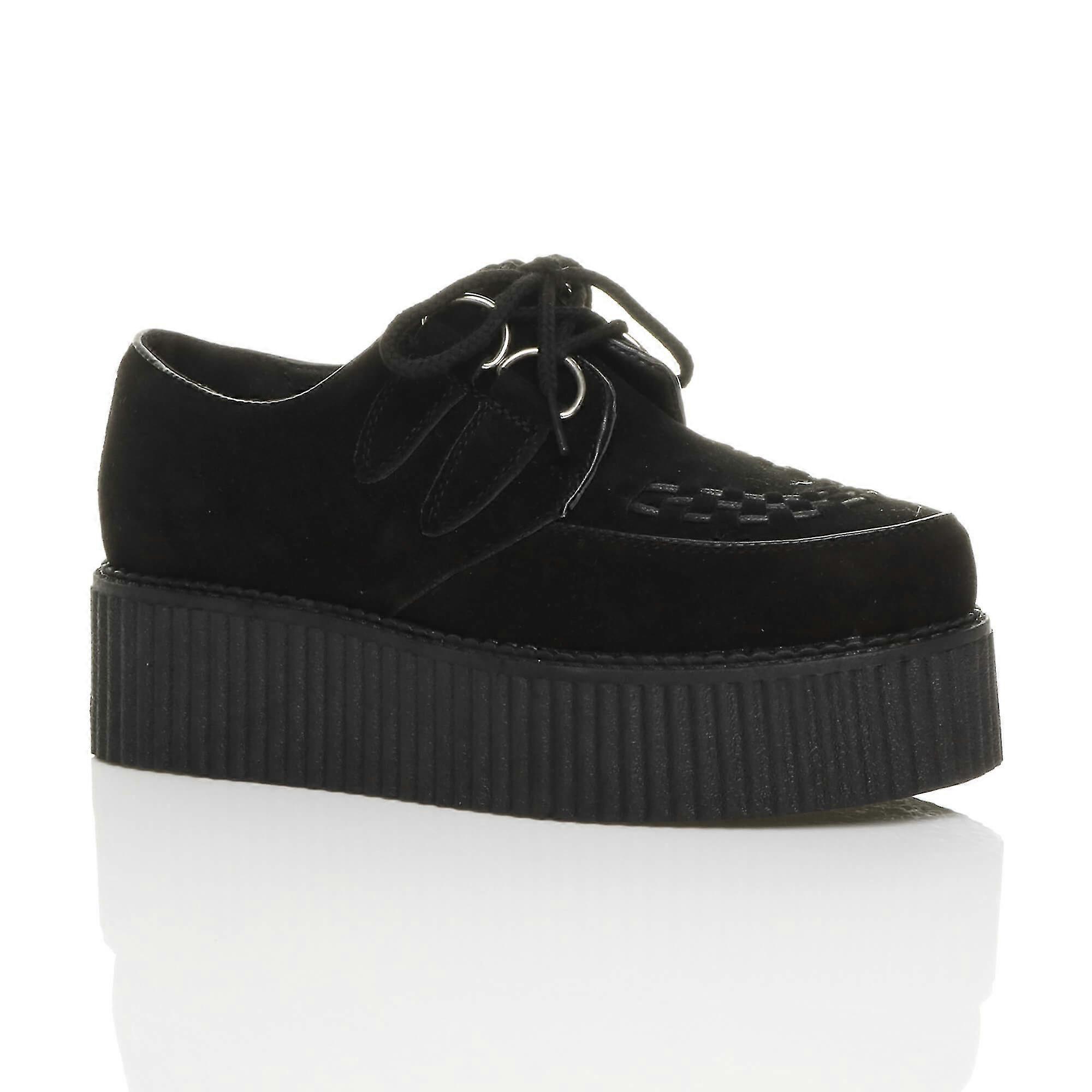 Ajvani női lapos dupla platform ék fűzős gót creepers cipő