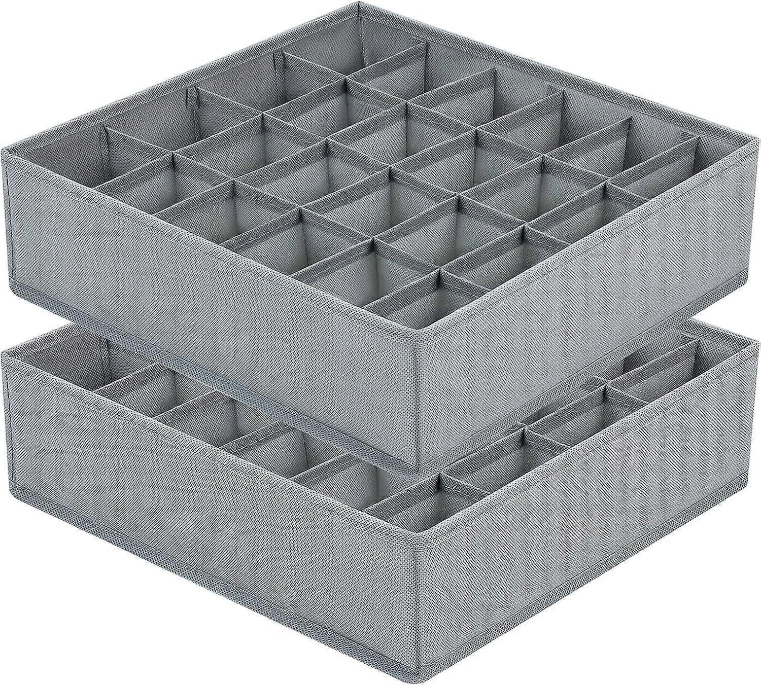 Pack of 2 Storage Boxes for Socks, 24 Cell Foldable Boxes Gray