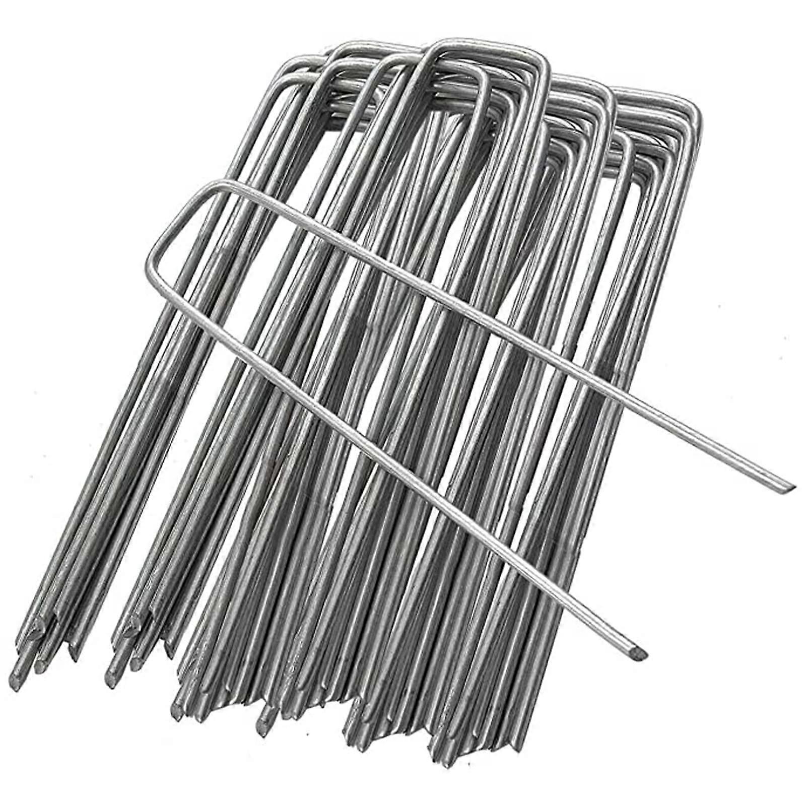 Galvanised Ground Anchors Pack of 50, 200mm Long Steel Mounting Anchors for Garden Weed Control Fabric and Nets