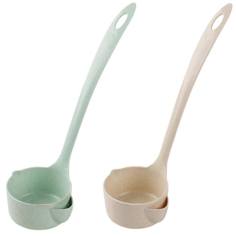 Material Soup Serving Spoons Oil Separator 2Pcs Green Beige