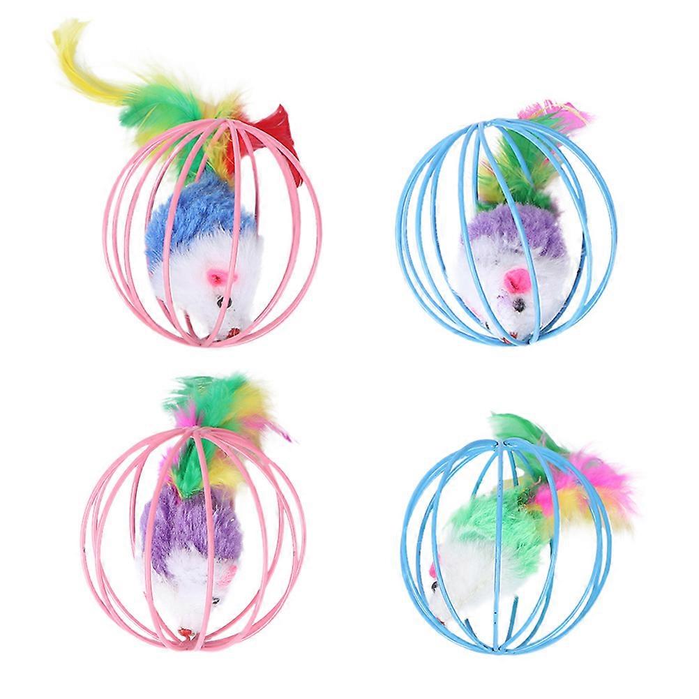 4pcs Interactive Plush Mouse Ball for Cats – Durable Caged Rat Toy to Alleviate Boredom & Encourage Exercise