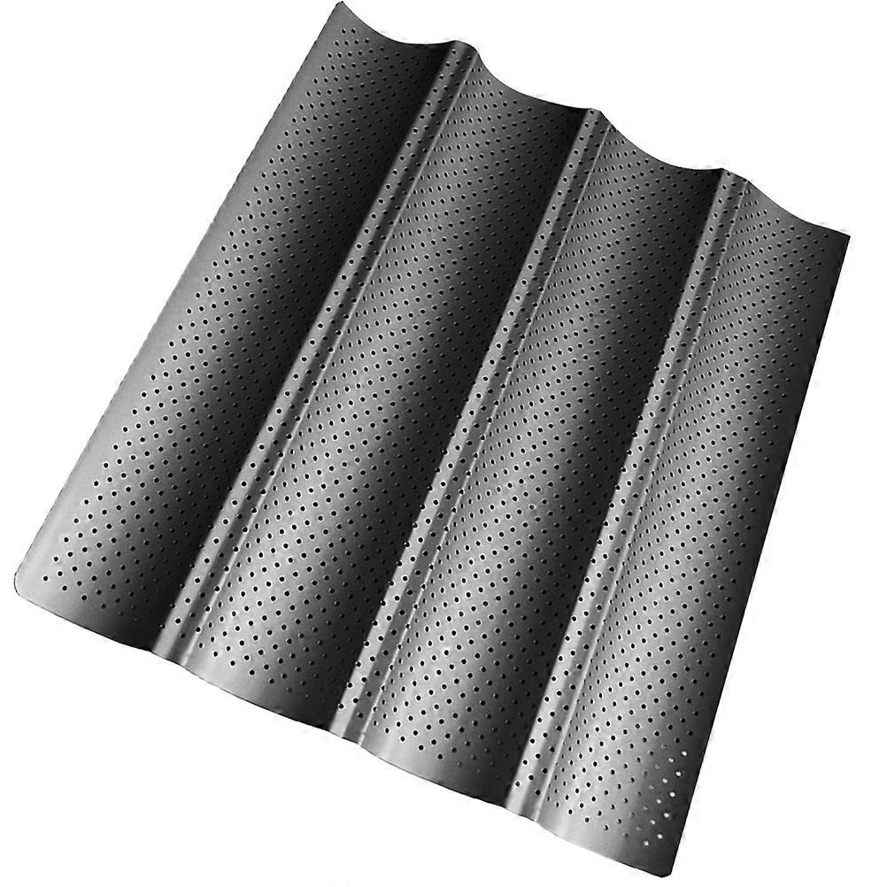 French Bread Baking Pan Nonstick Heat-Resistant Air Hole Black 38x33x2.4cm for Home Bakers 1Pack