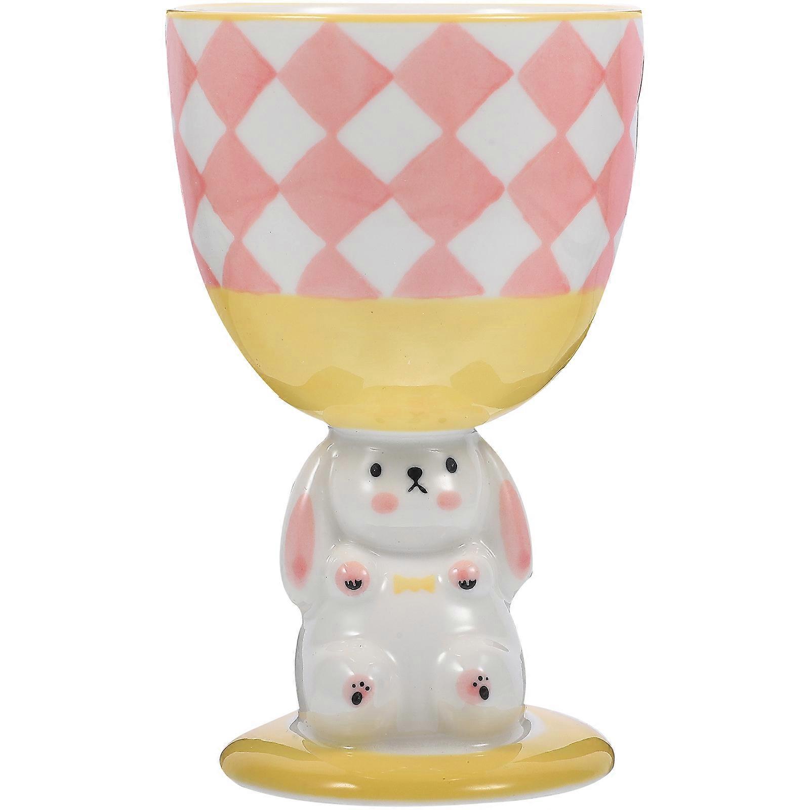 Bunny Mug Footed Cup Rhombus Pattern Ceramic Pink 1Set