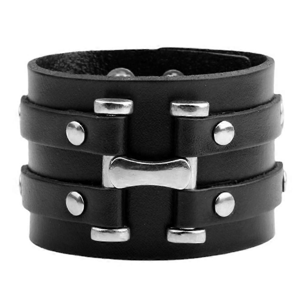 Punk Bracelets Men Cool Wristband Retro Style Wide Leather Metal Ergonomic Design 1Set