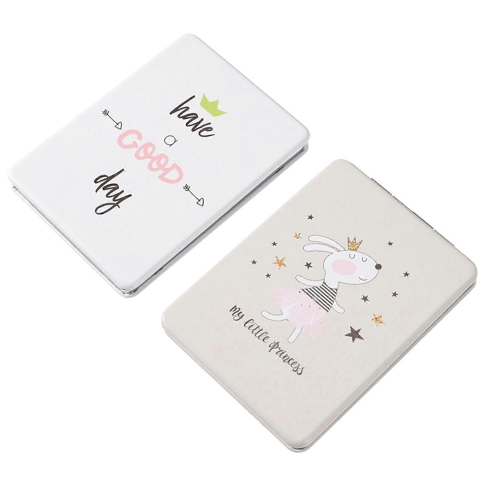 Cute Compact Mirror Small Makeup Mirror For Purses Handbags Rectangular Pu Leather 2Pcs