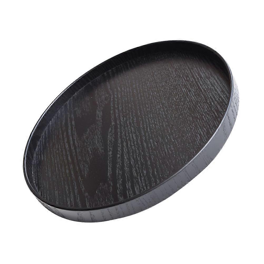 1Pc Round Wooden Storage Tray Simple Fruit Holder Practical Home Essential Black