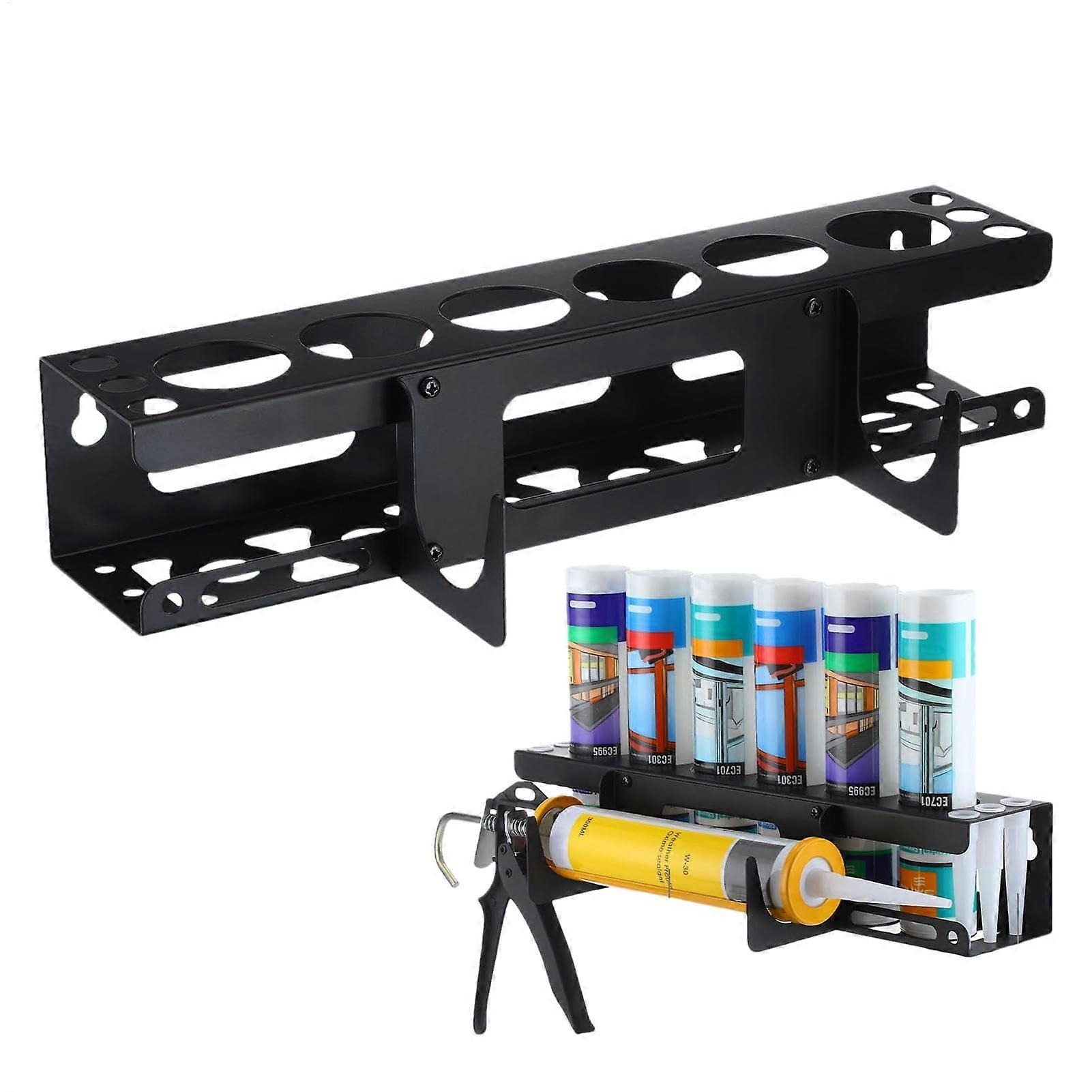 Caulking Pipe Storage Rack Wall Mounted Holder for 6 Tubes with Sealing Nozzle Compatible with Standard Caulking Tubes