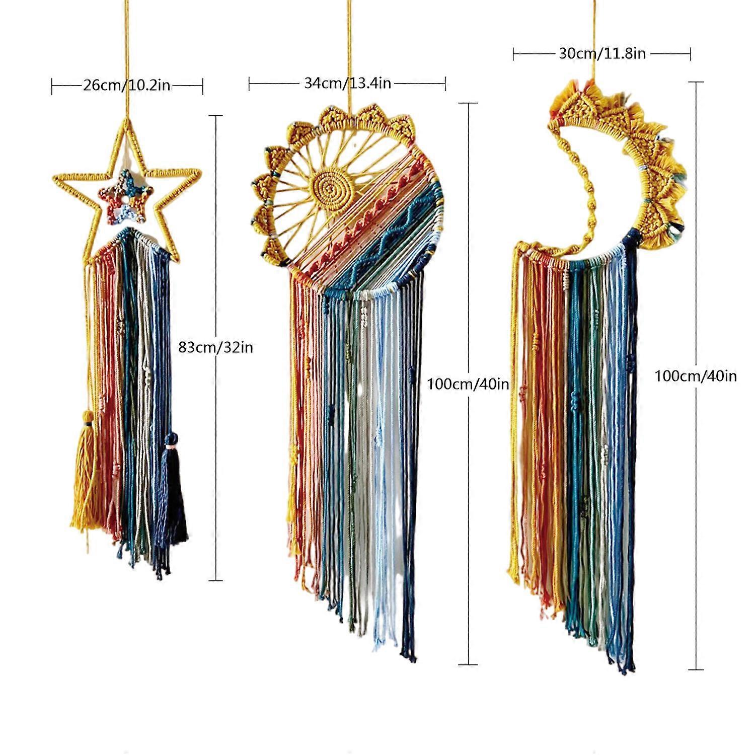 hvězda, měsíc, slunce, gobelín, barevné střapce, lapač snů