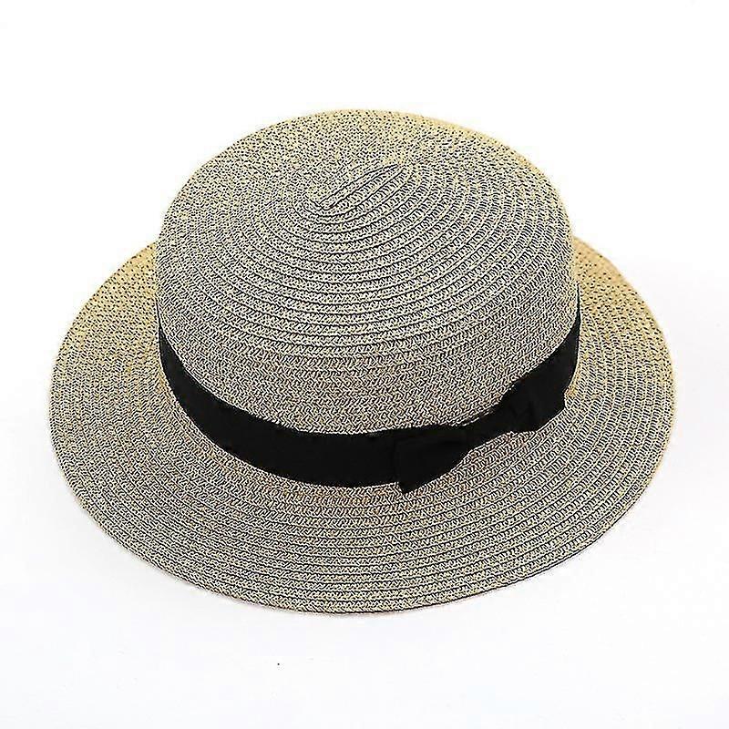 Women'S Beach Bowler Straw Hat Round Flat Hat Outing