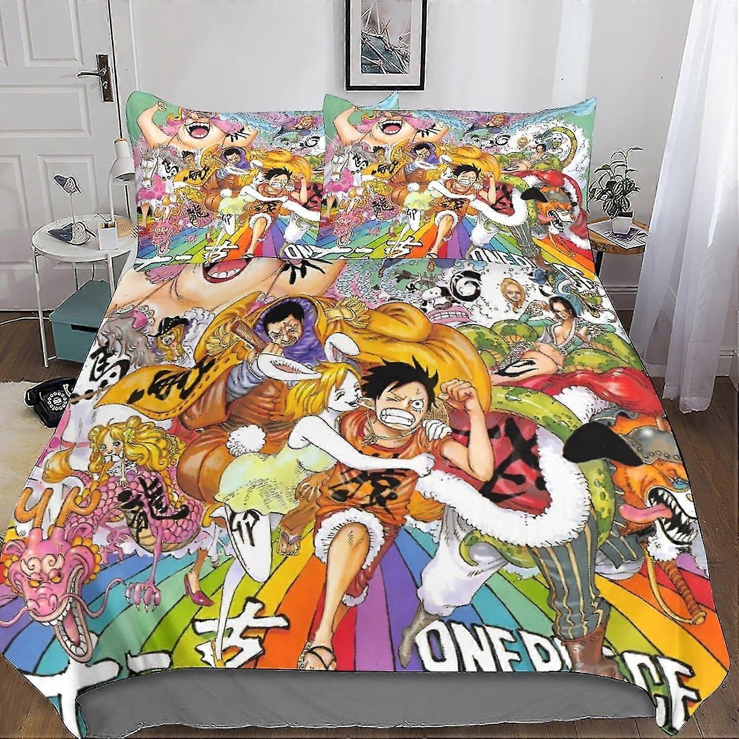 Inspirowany anime zestaw poszewek na kołdrę z nadrukiem 3D z miękkiej mikrofibry, pościel o jakości hotelowej z poszewką na poduszkę, zestaw 3-częściowy