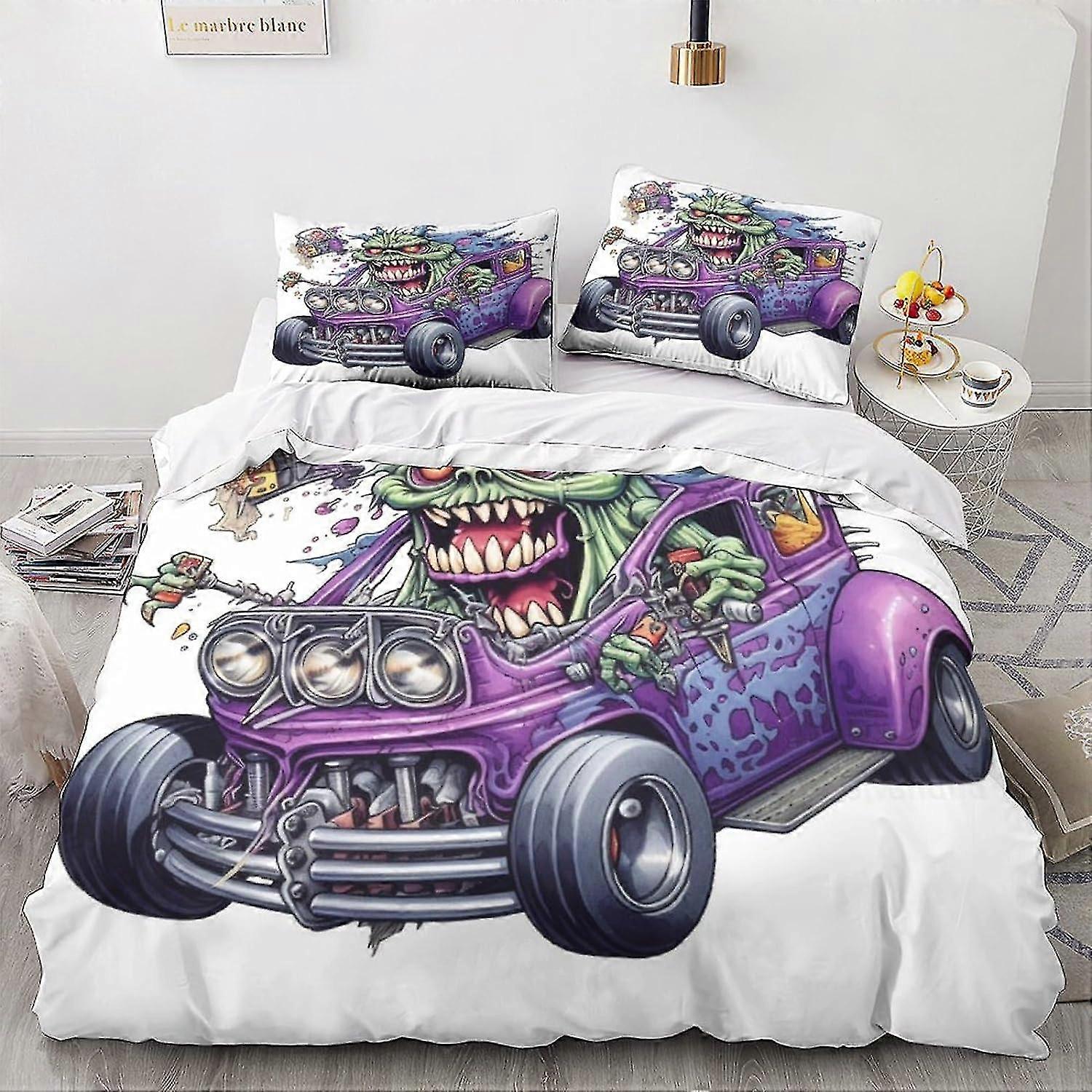 3D Printed Cartoon Duvet Cover Set with Pillowcase Vintage Car Bed Linens Double