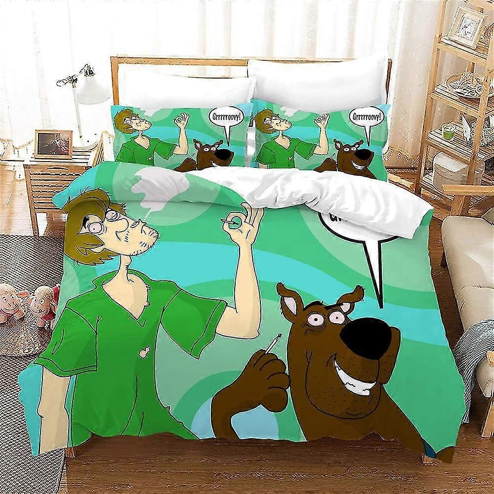 NICHIYO Bed Linen Set Suitable for Scooby DOO - Duvet Cover and Pillowcase, Microfibre, 3D Digital Print Three-Piece Bedding