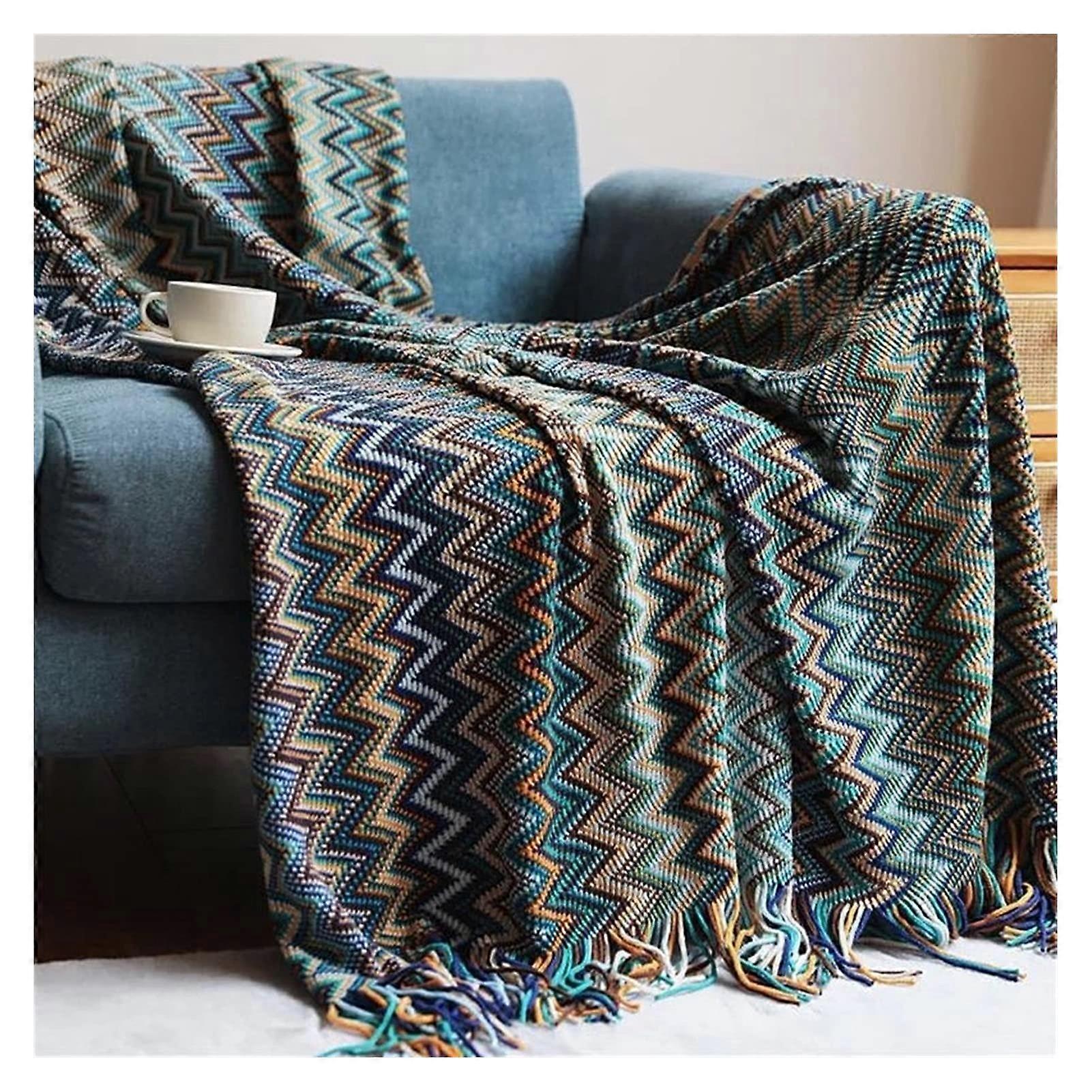 Handknitted blanket with tassel, blanket, bed, sofa, travel, breathable, chic, soft, comfortable, blanket (AS) A Small