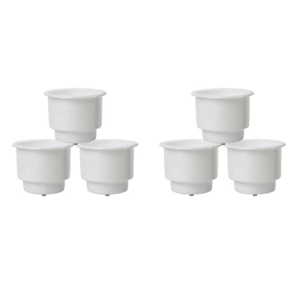 6Pcs Recessed Drop in Plastic Cup Drink Can Holder with Drain for Boat Car Marine Rv (White)