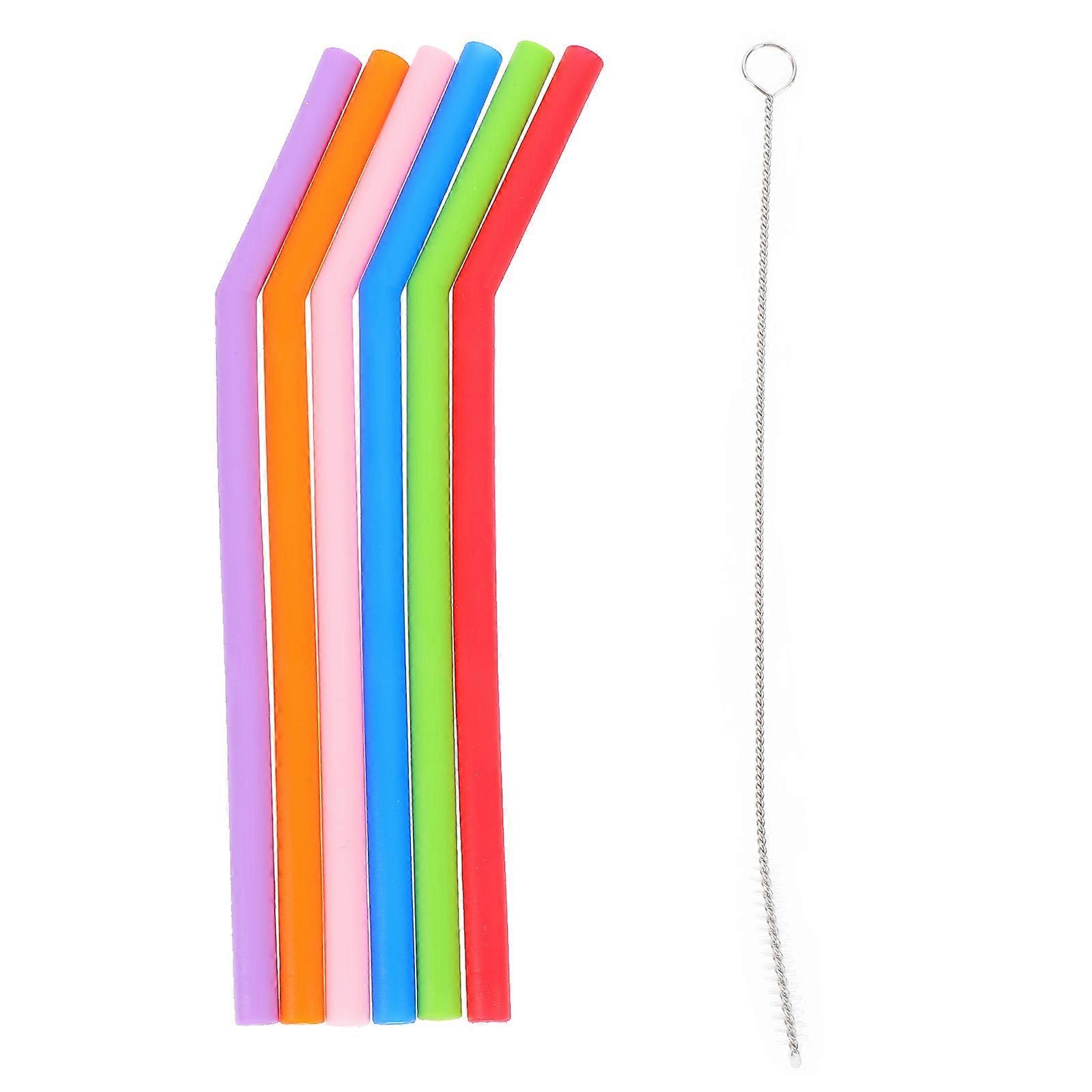 Reusable Silicone Drink Straws with Cleaning Brush Assorted Color for Drinking 6pcs