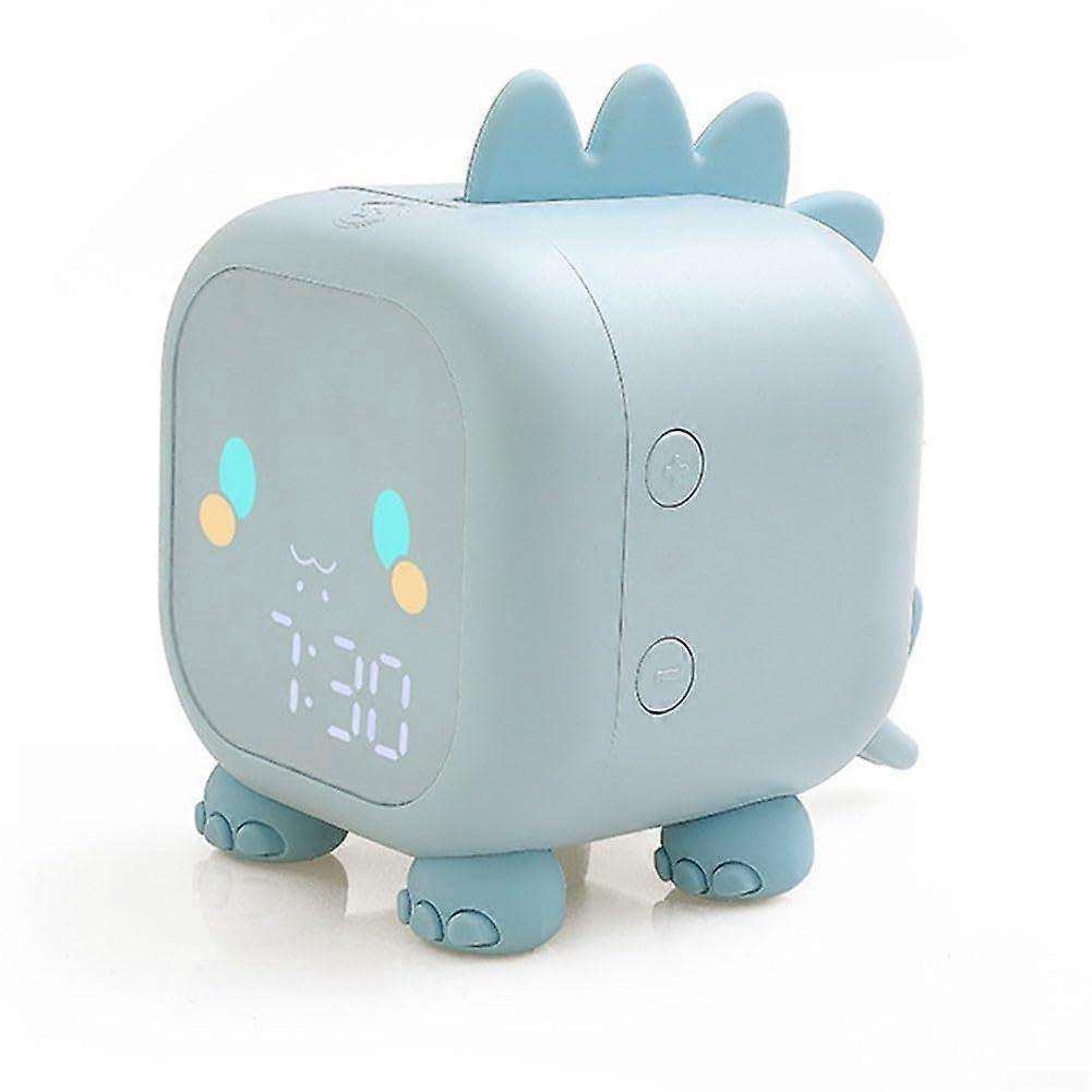 Dinosaur alarm clock with voice control and adjustable volume for kids' room decor (blue)